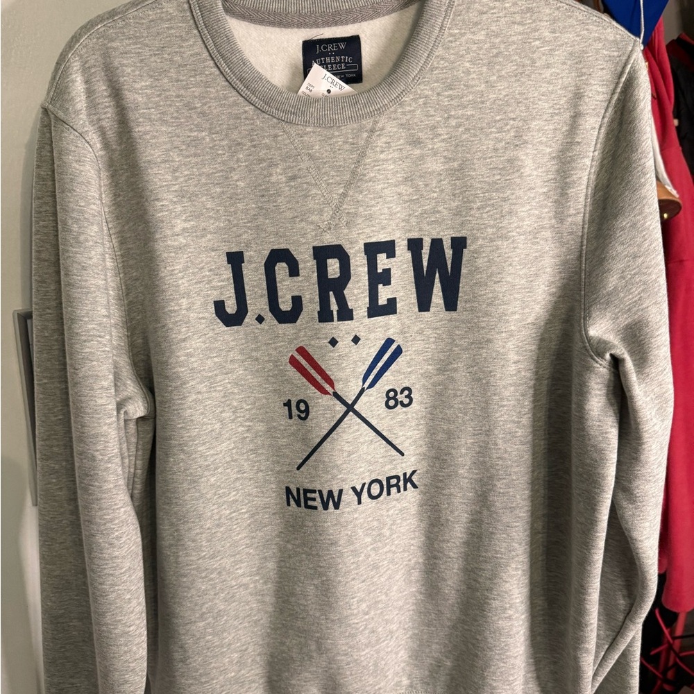 J. Crew Light Gray Crewneck Sweatshirt with Navy & Red Oar Graphic